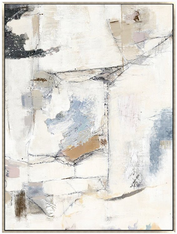 Modern Abstract Wall Art Set – Hand Painted Wall Decor Pair "Feather" in white, beige, blue, and grey tones with rough brushstrokes and black sketch lines—perfect for contemporary spaces.