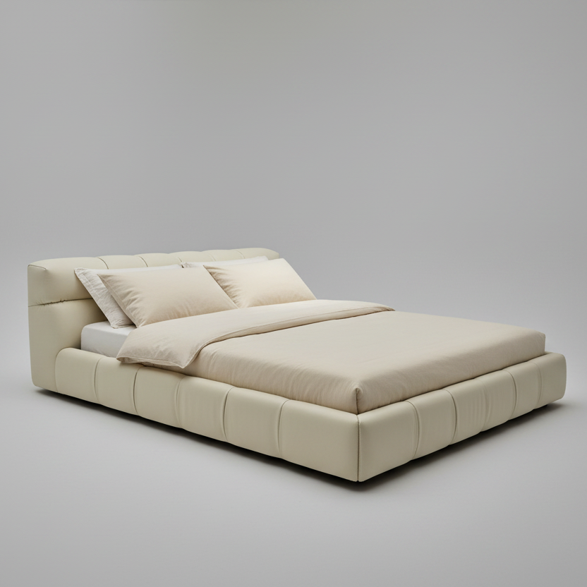 Puff Upholstered Cloud-Like Bed Frame – Cream
