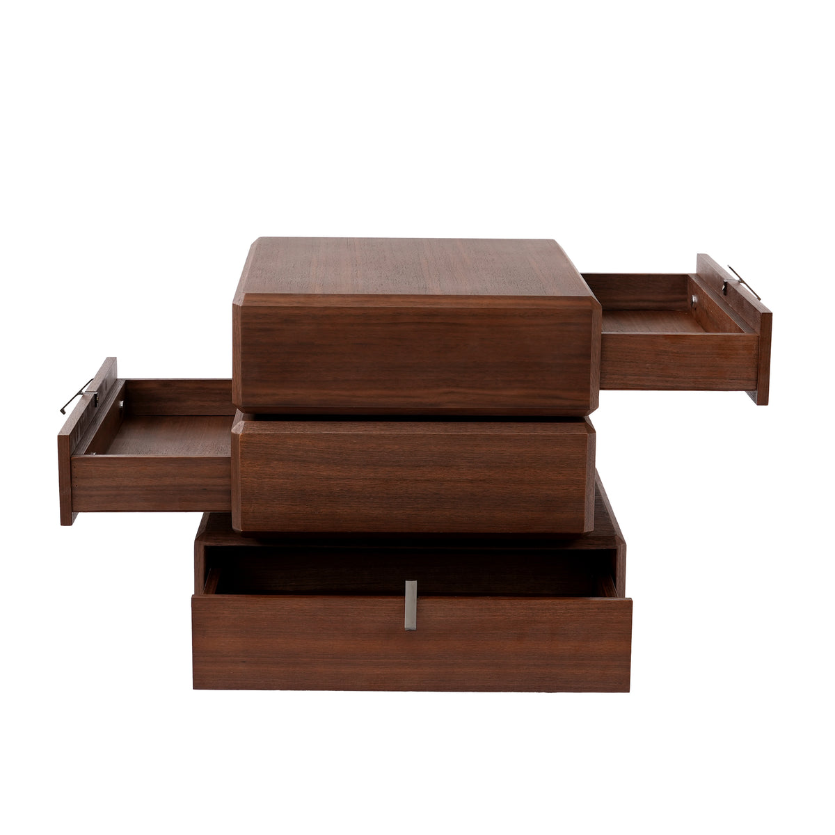 3-Drawer Swivel Nightstand in Walnut- Modern Rotating Three-Tier Bedside Storage Cabinet
