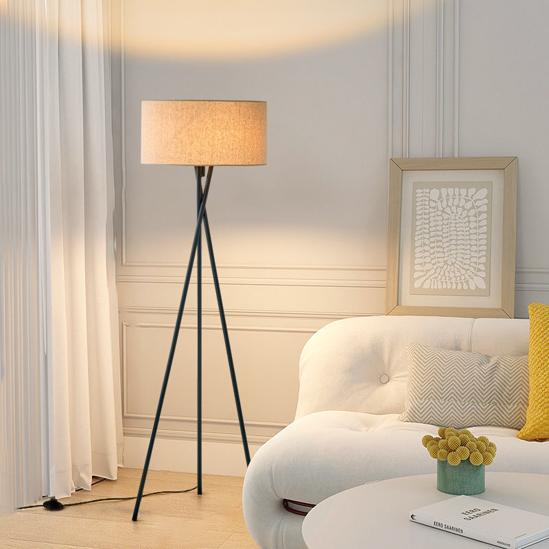Modern Tripod Floor Lamp with Linen Drum Shade