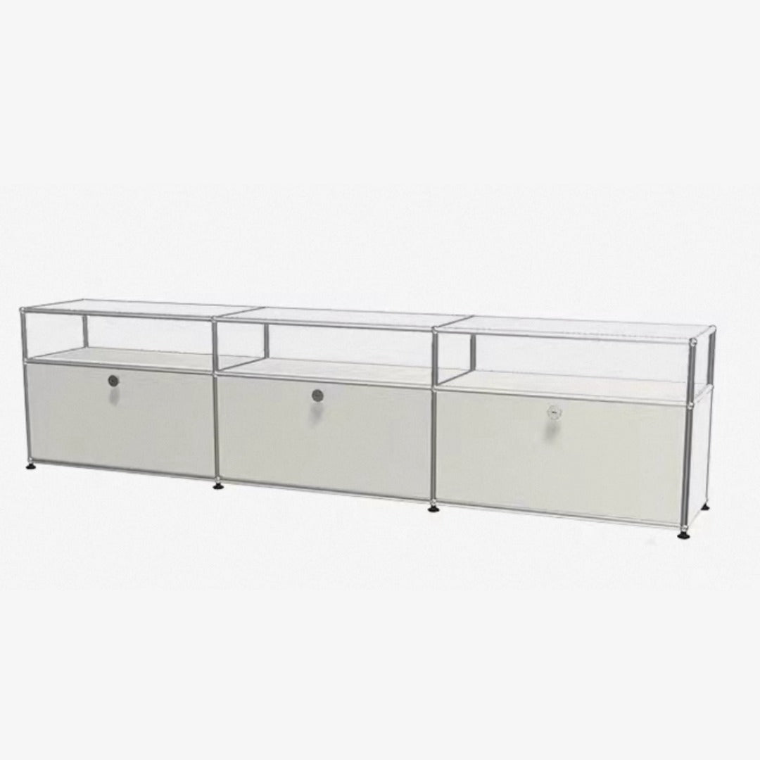 Media Console Chrome Frame with Storage Compartments