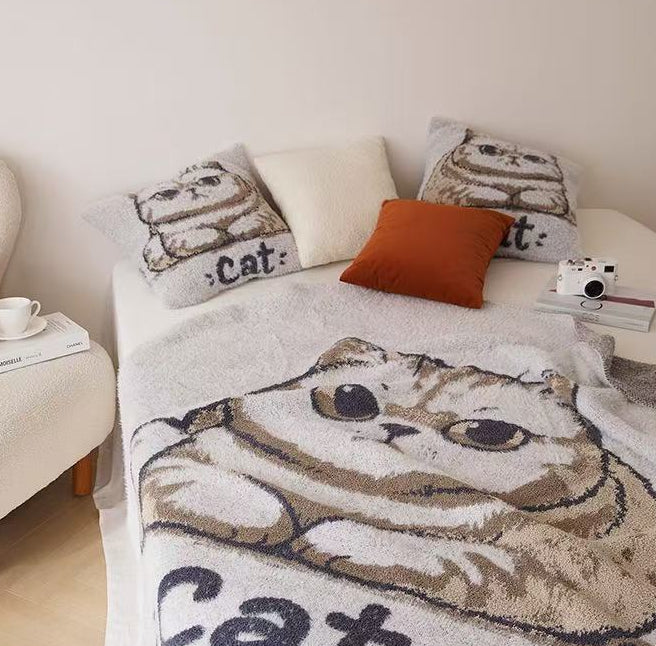 Plush Knit Cat Throw Blanket