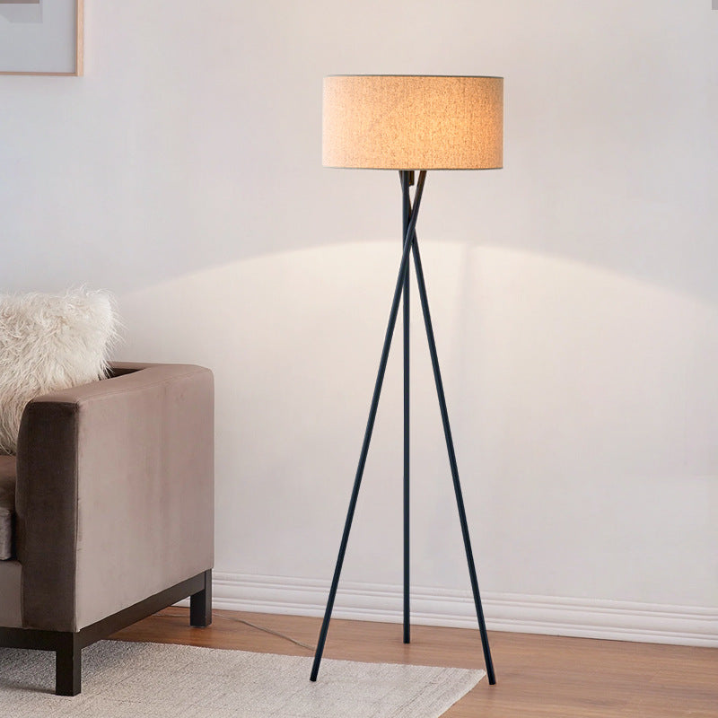 Modern Tripod Floor Lamp with Linen Drum Shade