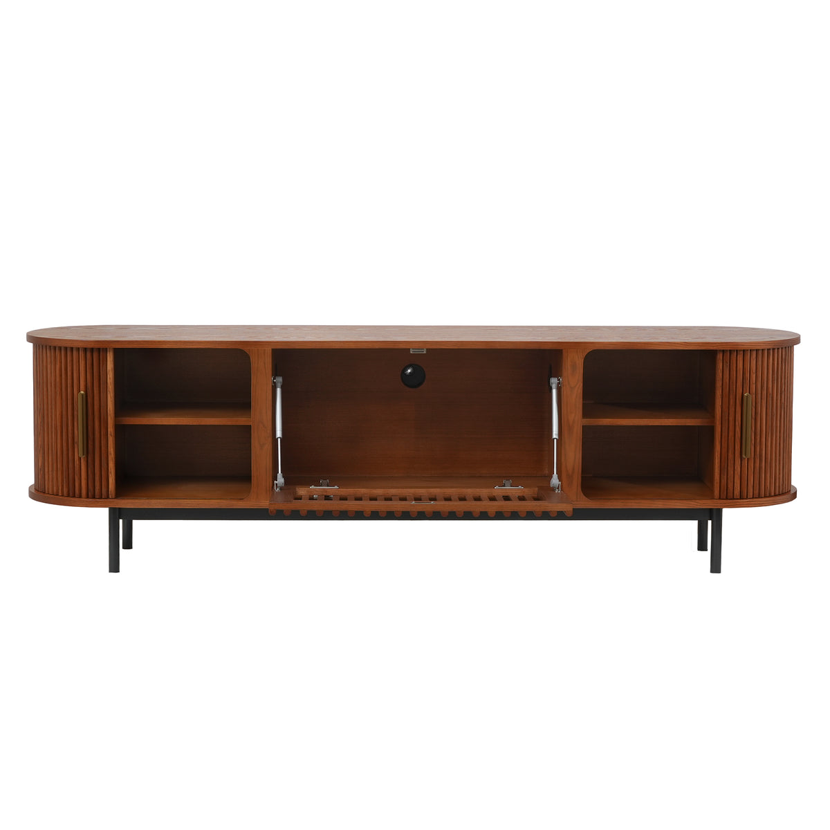 Walnut Slatted Wood Media Console –  Mid-Century TV Stand