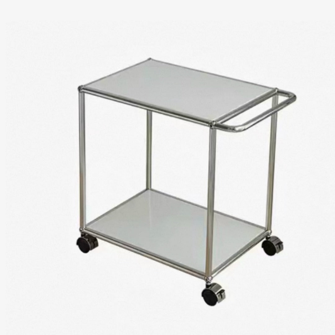 Rolling Side Cart with Chrome Frame and Two-Tier Storage Shelves