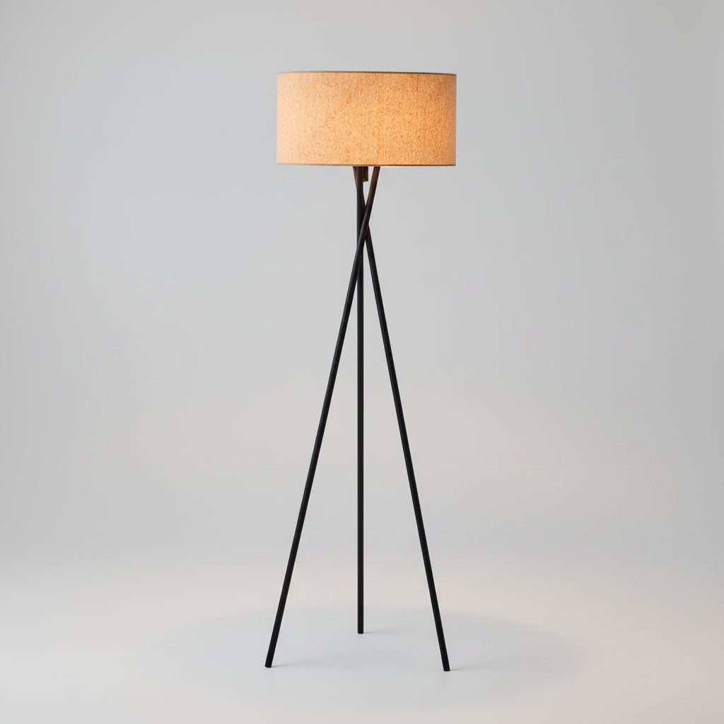 Modern Tripod Floor Lamp with Linen Drum Shade