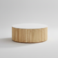 Round Fluted Coffee Table – Ceramic Marble Top & Oak Base