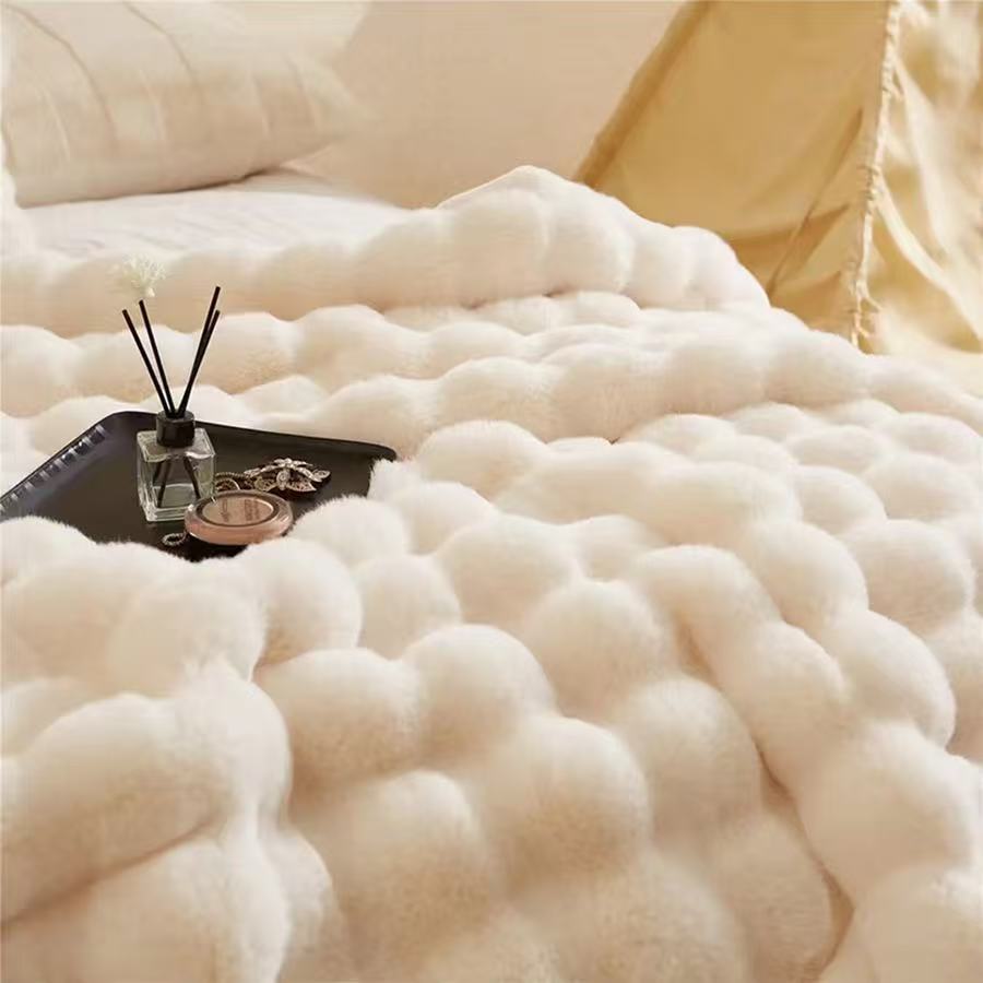 Faux Rabbit Fur Plush Throw Blanket