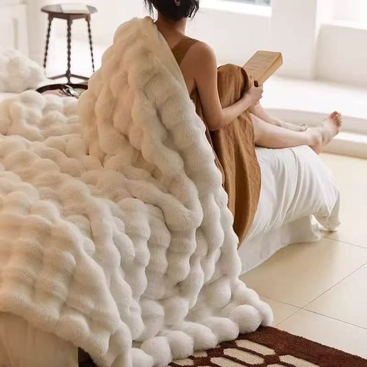 Faux Rabbit Fur Plush Throw Blanket