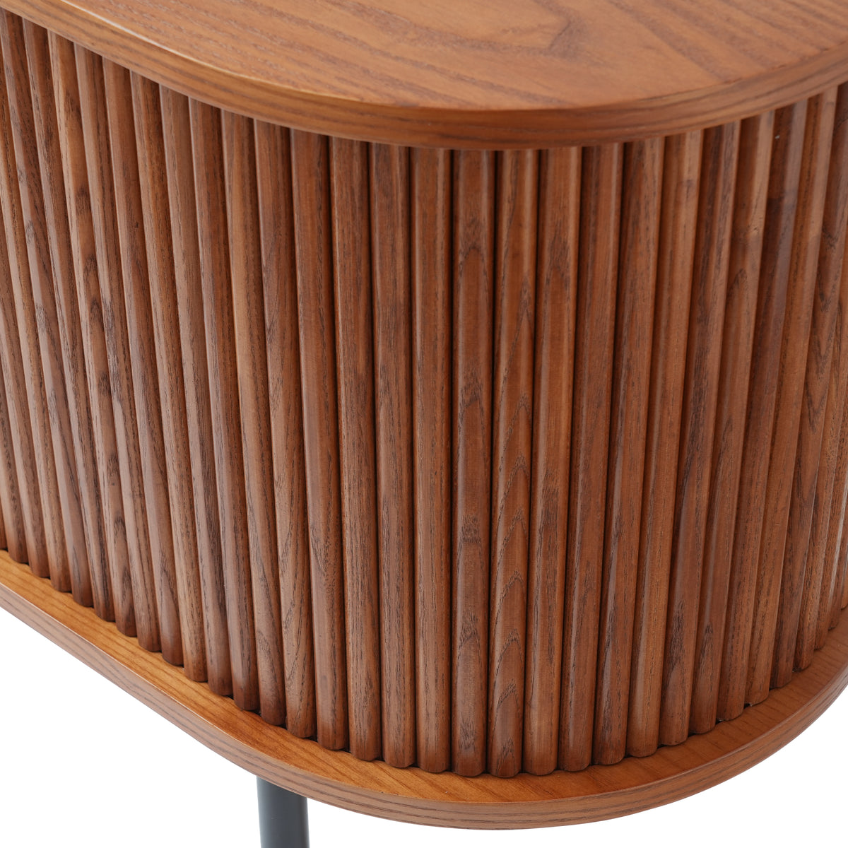 Walnut Slatted Wood Media Console –  Mid-Century TV Stand