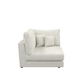 The Snowdrift Sectional Sofa Corner Unit is a modern, left-arm chaise lounge in premium performance fabric with three matching throw pillows, shown against a white background.