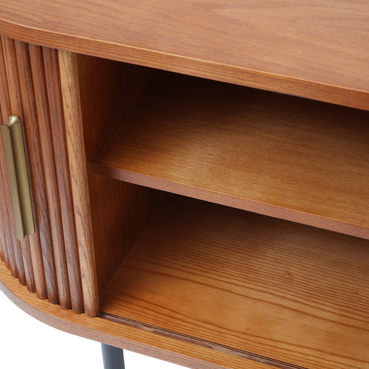 Walnut Slatted Wood Media Console –  Mid-Century TV Stand