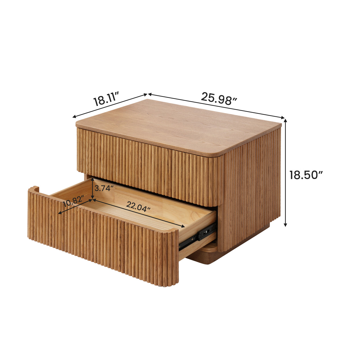 Fluted Wood 2-Drawer Nightstand – Natural Wood Bedside Table