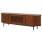 Walnut Slatted Wood Media Console –  Mid-Century TV Stand