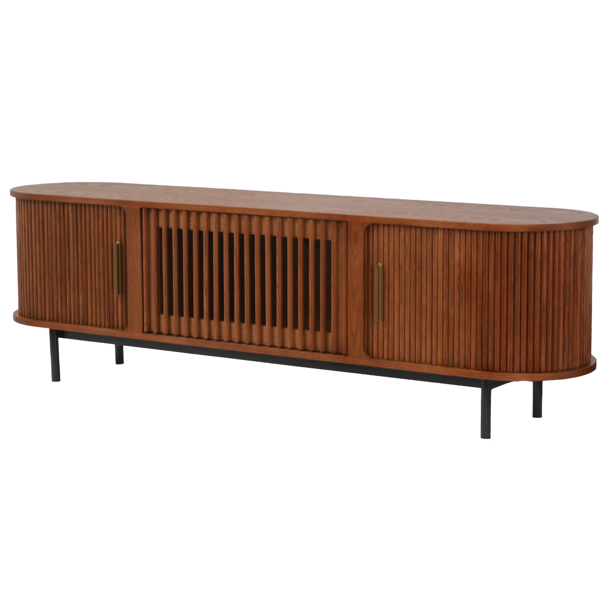 Walnut Slatted Wood Media Console –  Mid-Century TV Stand