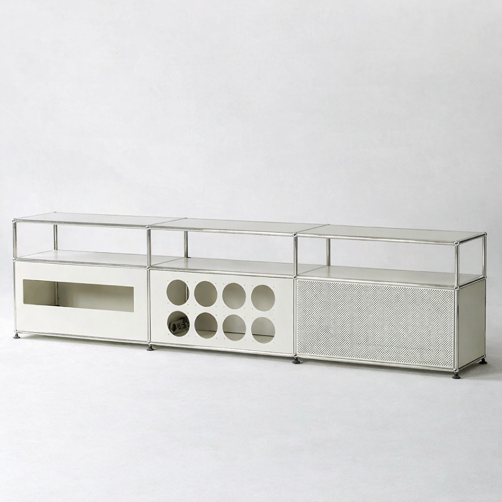 Media Console Chrome Frame with Storage Compartments