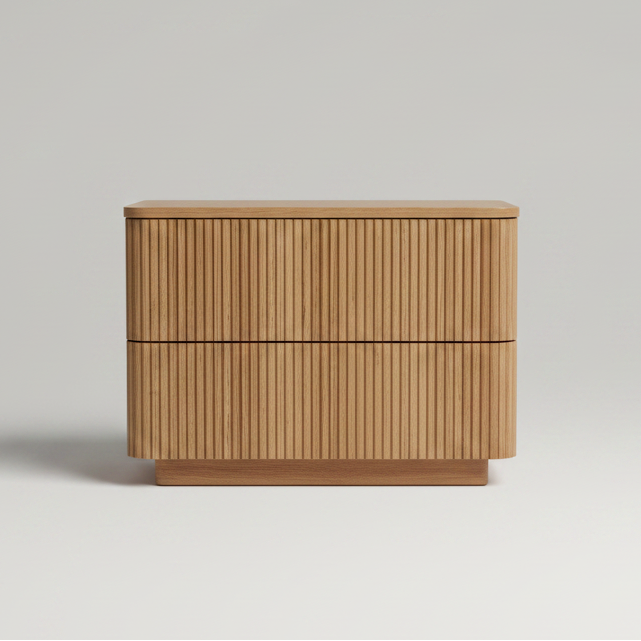 Fluted Wood 2-Drawer Nightstand – Natural Wood Bedside Table