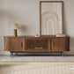 Walnut Slatted Wood Media Console –  Mid-Century TV Stand