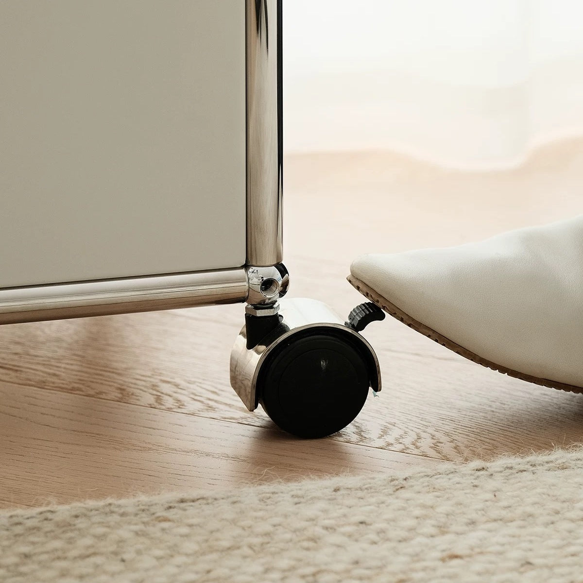 Modular Rolling Side Table Chrome Frame with Storage Shelf