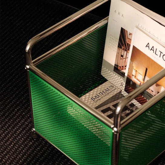 Chrome Frame Storage Basket with Perforated Metal Panels