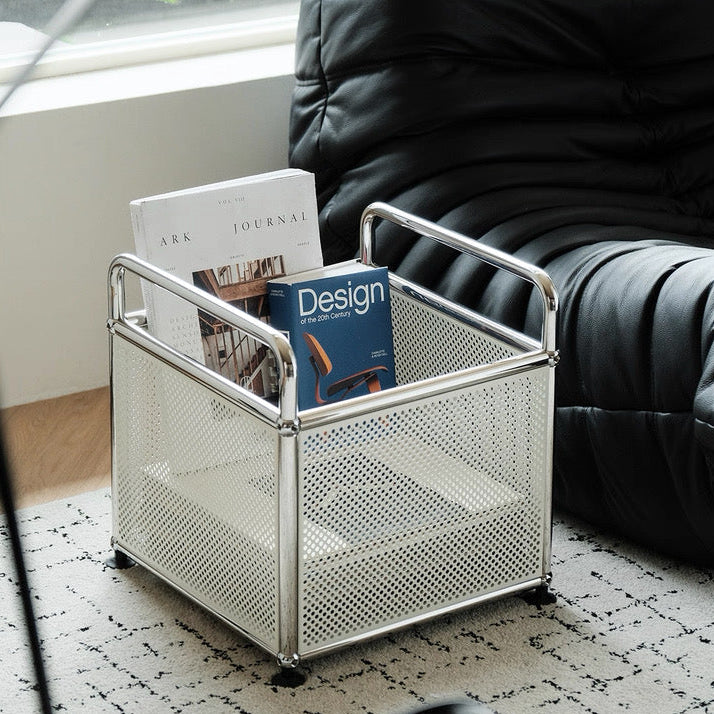 Chrome Frame Storage Basket with Perforated Metal Panels