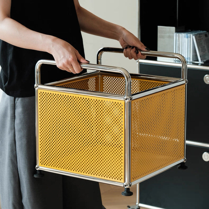 Chrome Frame Storage Basket with Perforated Metal Panels