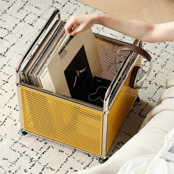 Chrome Frame Storage Basket with Perforated Metal Panels