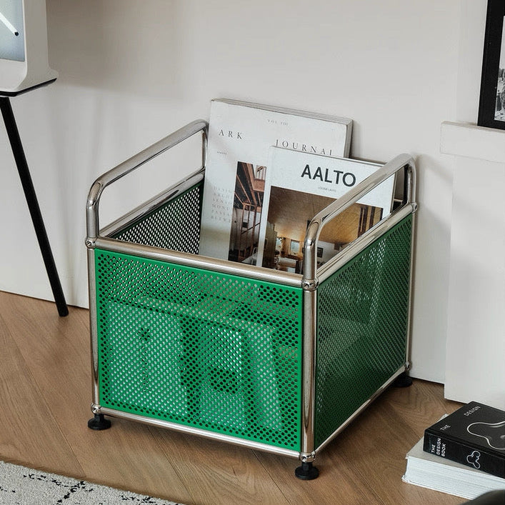 Chrome Frame Storage Basket with Perforated Metal Panels