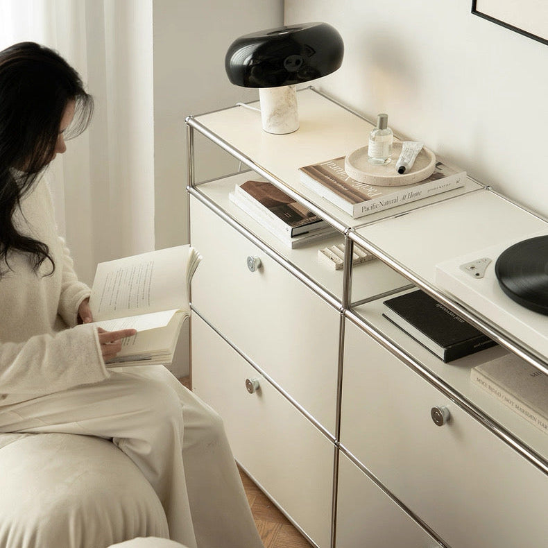 3-Tier Chrome Frame Sideboard with Storage Shelf
