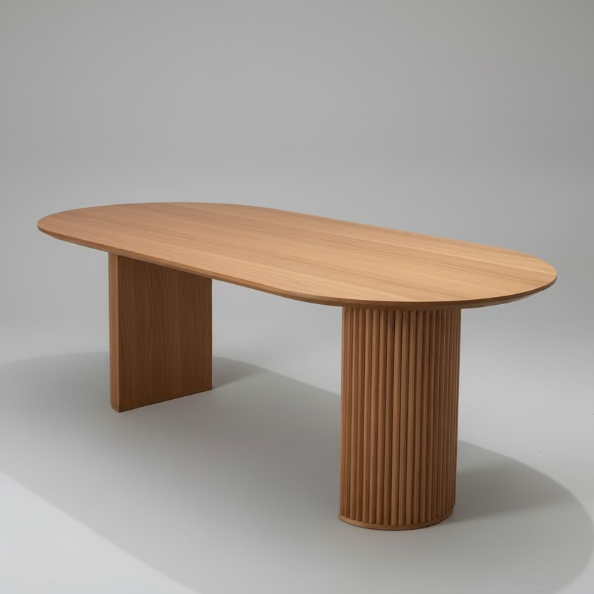 Premium Red Oak Oval Dining Table with Fluted Base
