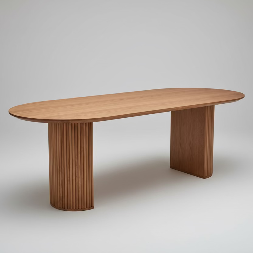 Premium Red Oak Oval Dining Table with Fluted Base