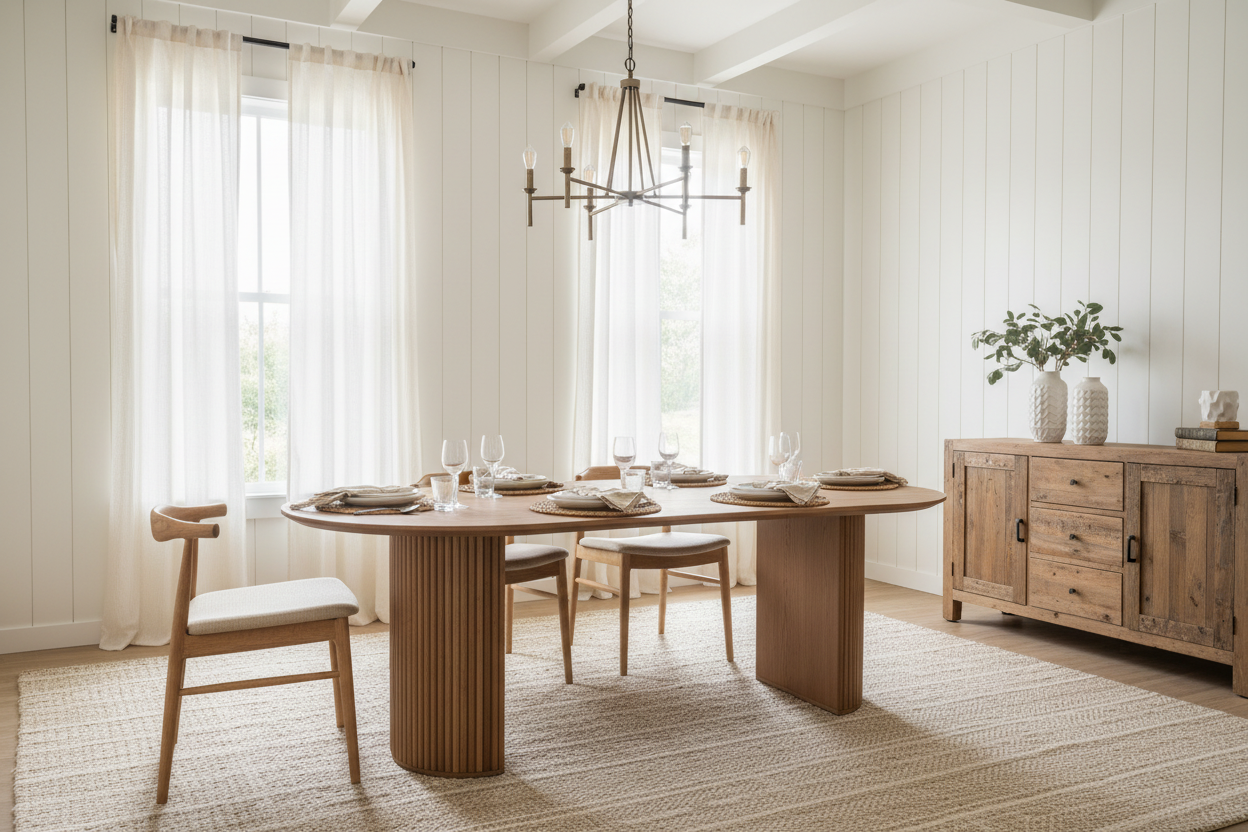 Premium Red Oak Oval Dining Table with Fluted Base