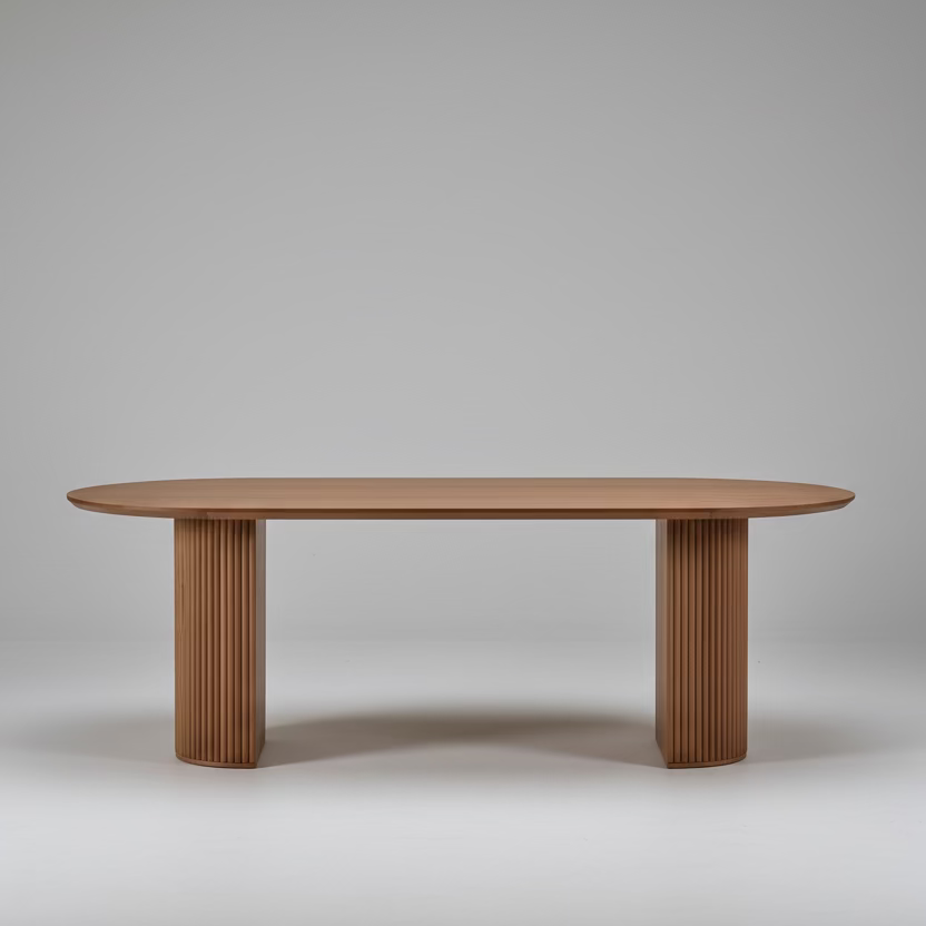 Premium Red Oak Oval Dining Table with Fluted Base