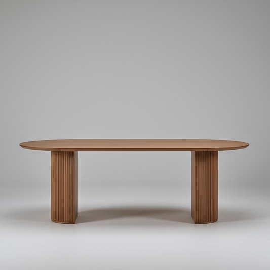 Premium Red Oak Oval Dining Table with Fluted Base