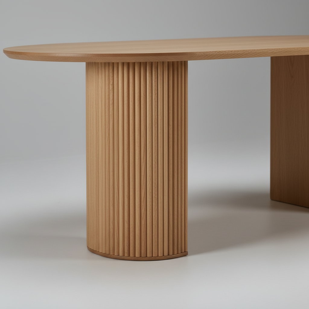 Premium Red Oak Oval Dining Table with Fluted Base