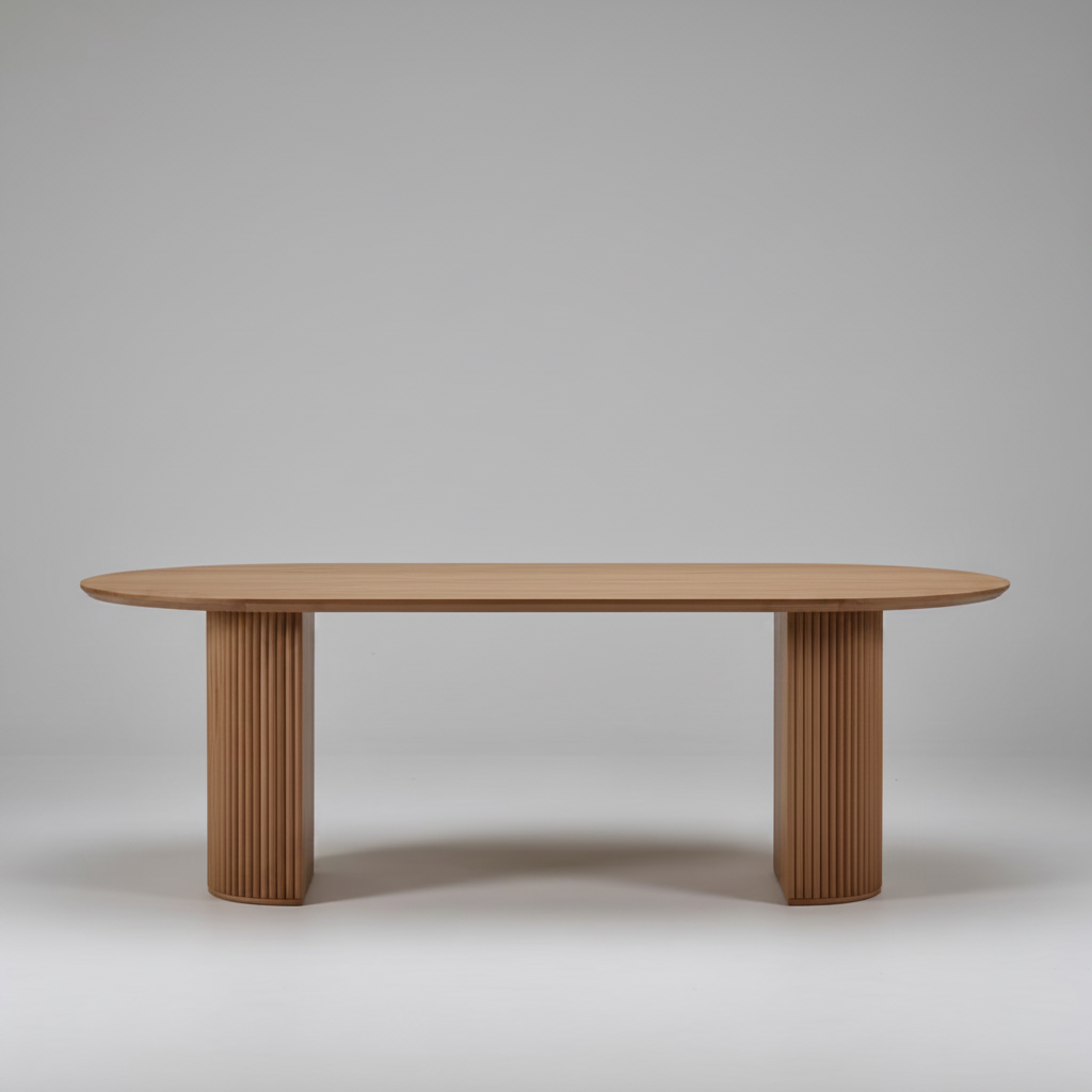 Premium Red Oak Oval Dining Table with Fluted Base