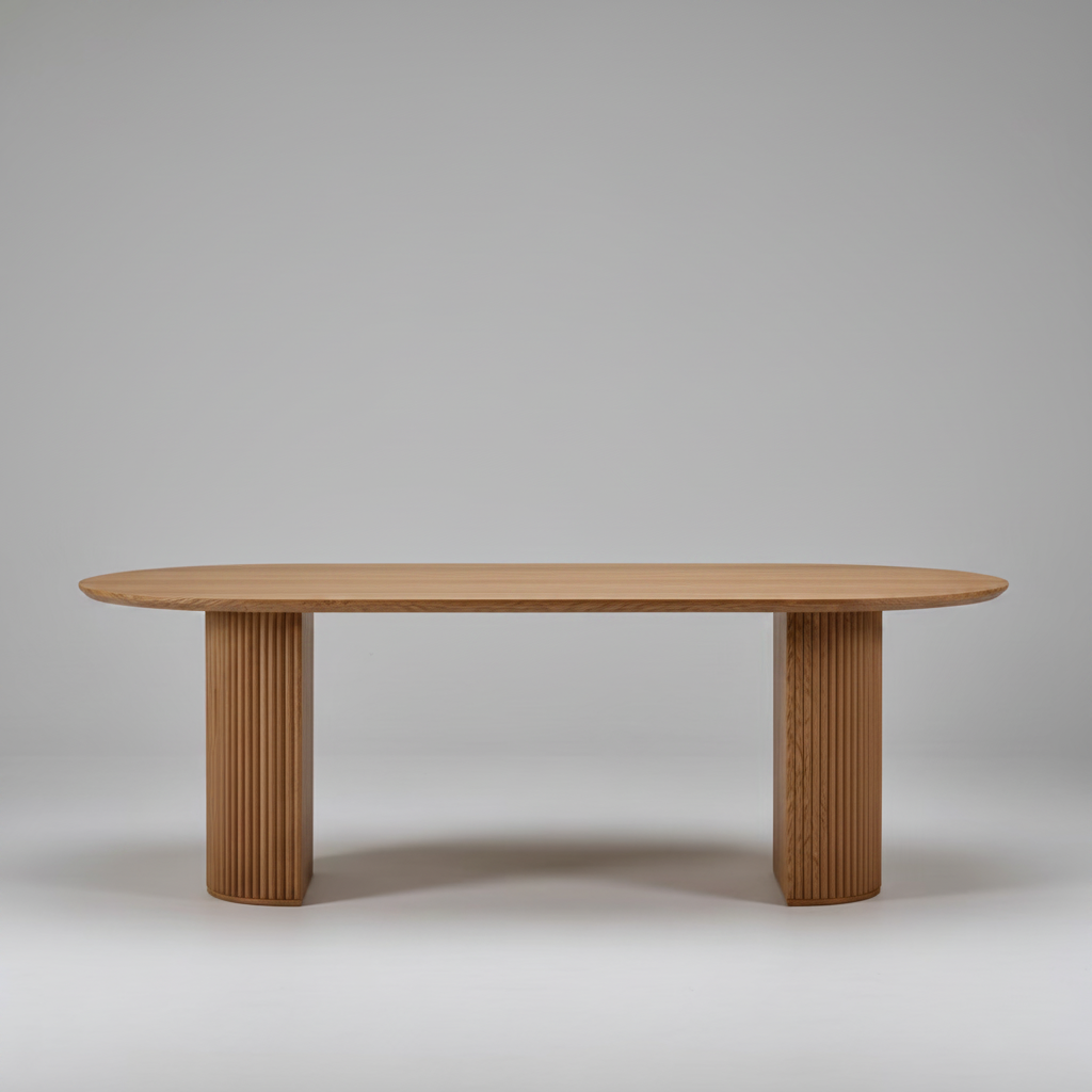 Premium Red Oak Oval Dining Table with Fluted Base