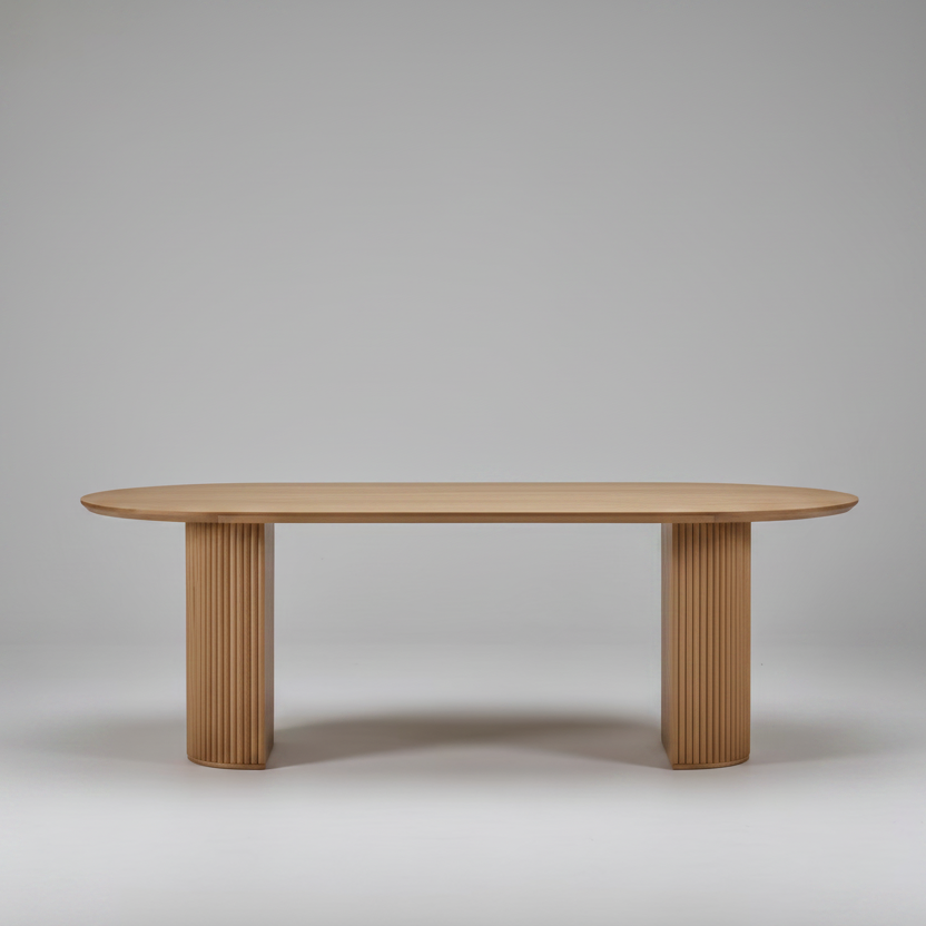 Premium Red Oak Oval Dining Table with Fluted Base