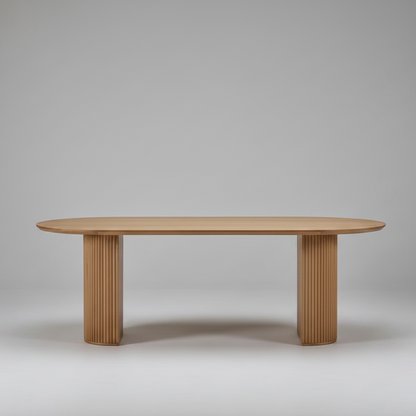 Premium Red Oak Oval Dining Table with Fluted Base