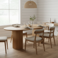 Premium Red Oak Oval Dining Table with Fluted Base