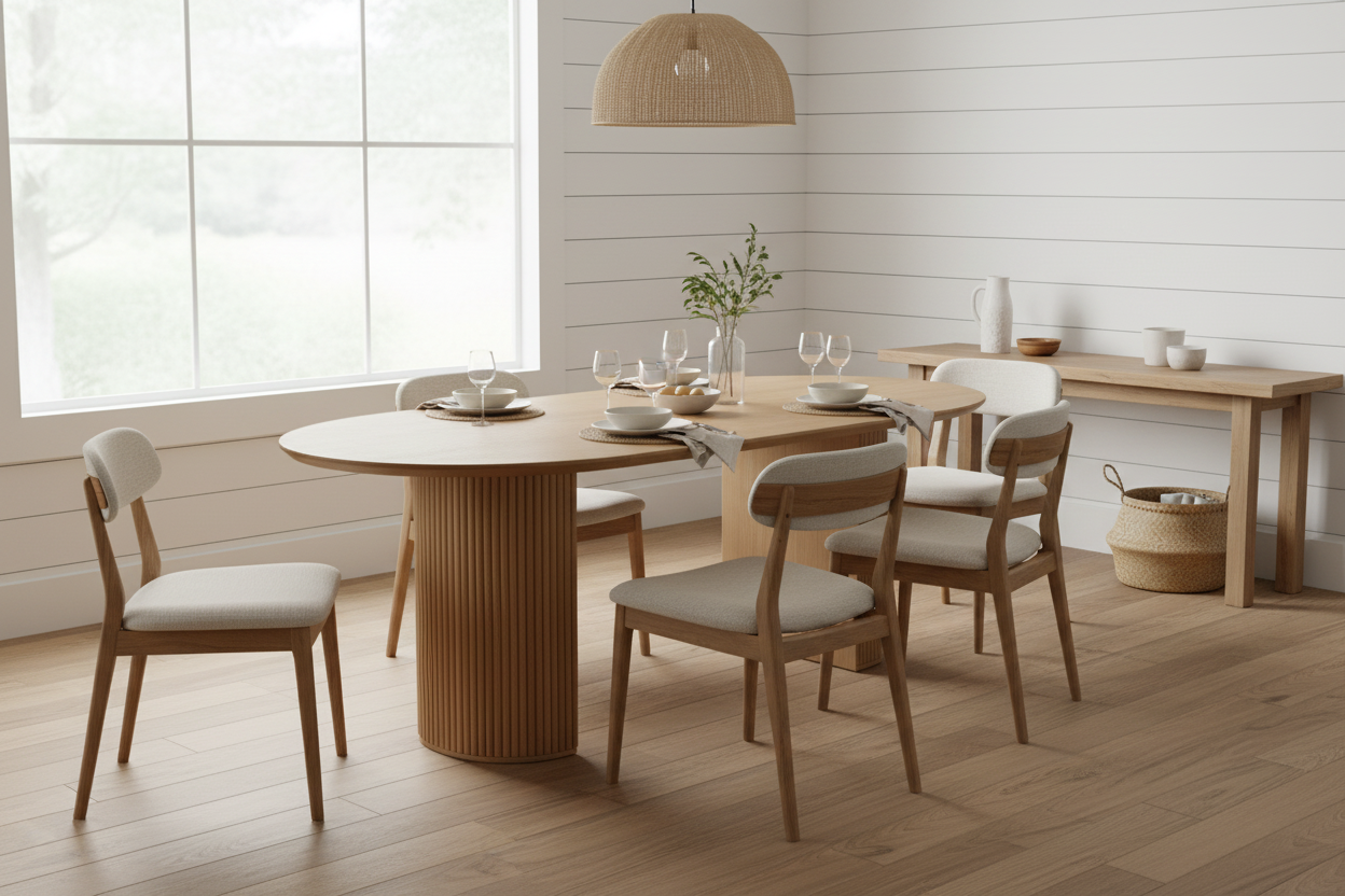Premium Red Oak Oval Dining Table with Fluted Base