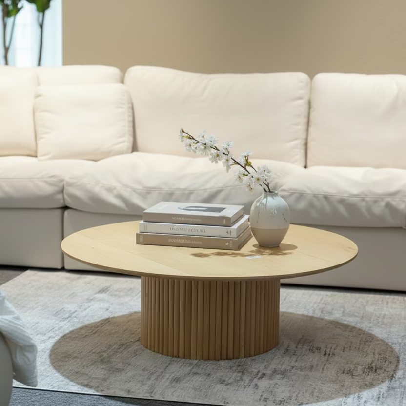 Fluted Red Oak Round Coffee Table