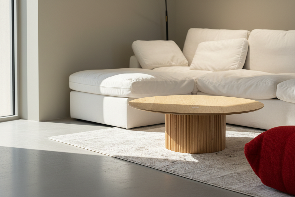 Fluted Red Oak Round Coffee Table