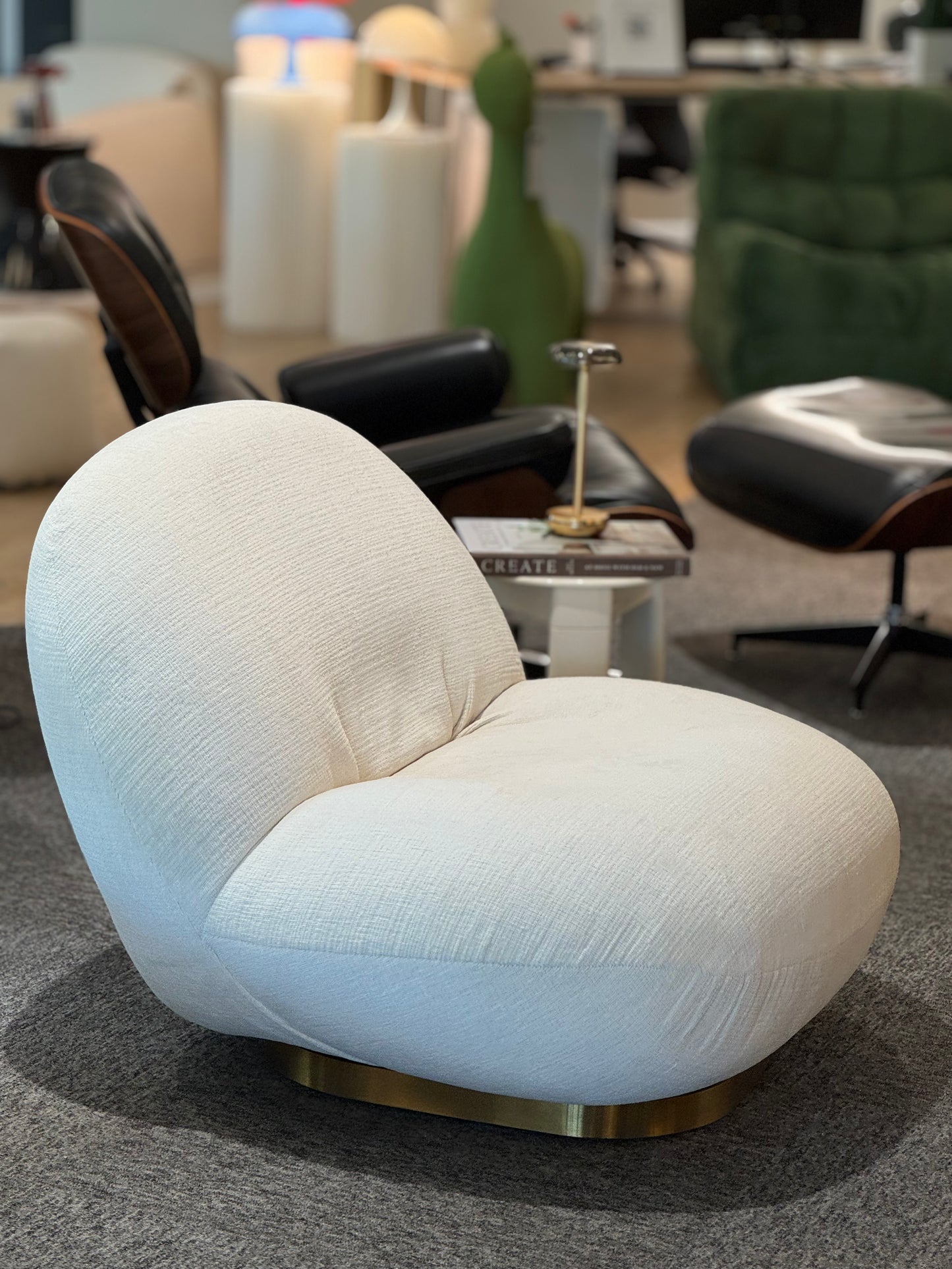 Plush White Lounger w/ Rotating Base