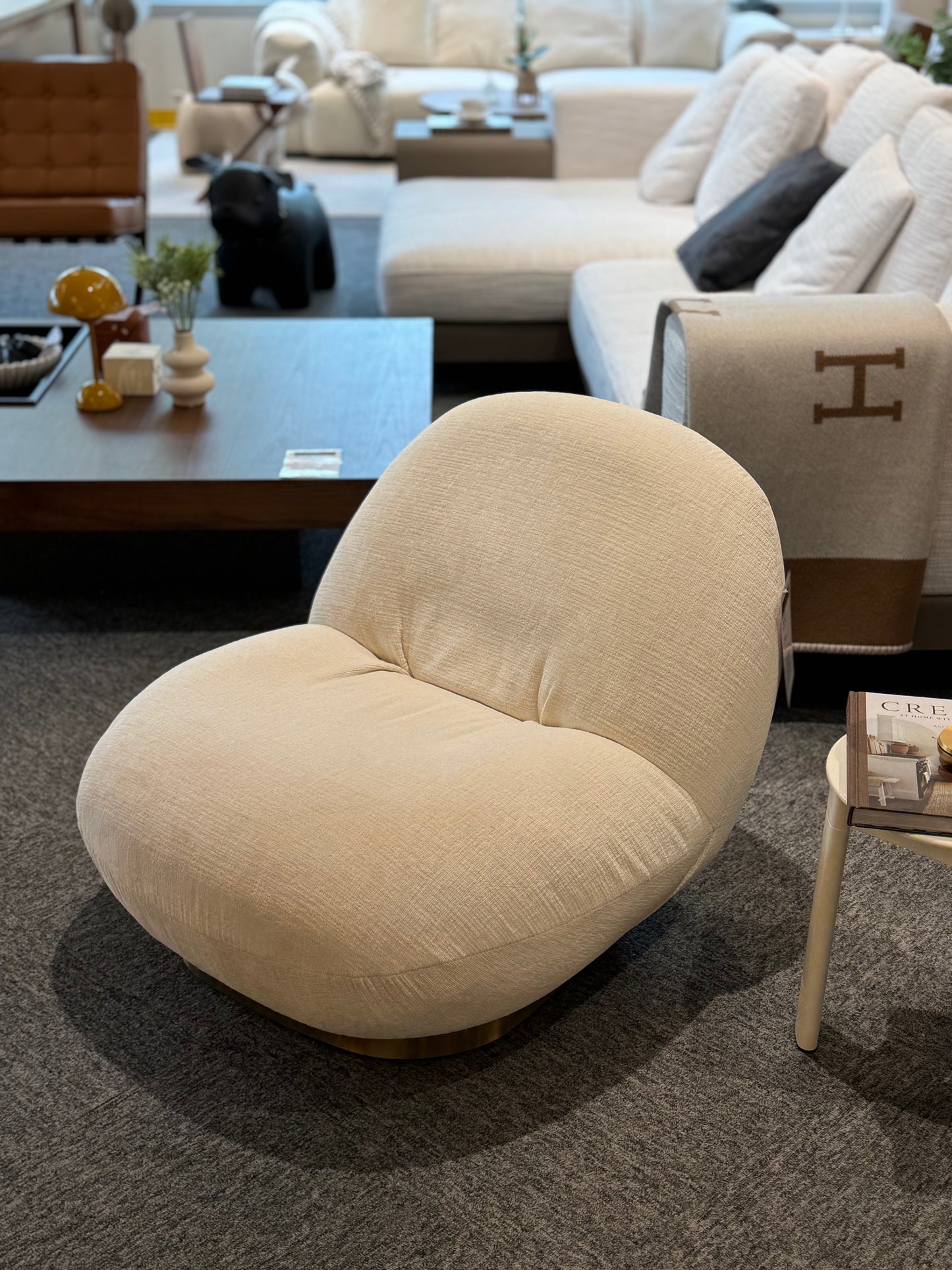 Plush White Lounger w/ Rotating Base