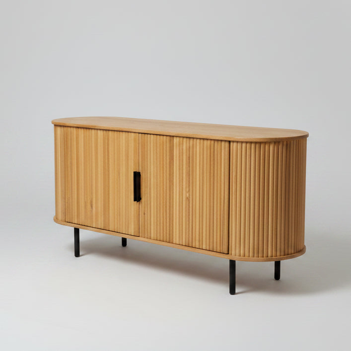 Fluted Red Oak Sideboard Cabinet with Rounded Edges