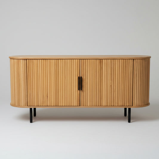 Fluted Red Oak Sideboard Cabinet with Rounded Edges
