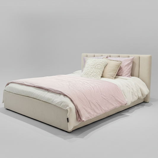 Minimalist Solid Wood Upholstered Bed Frame – Cream