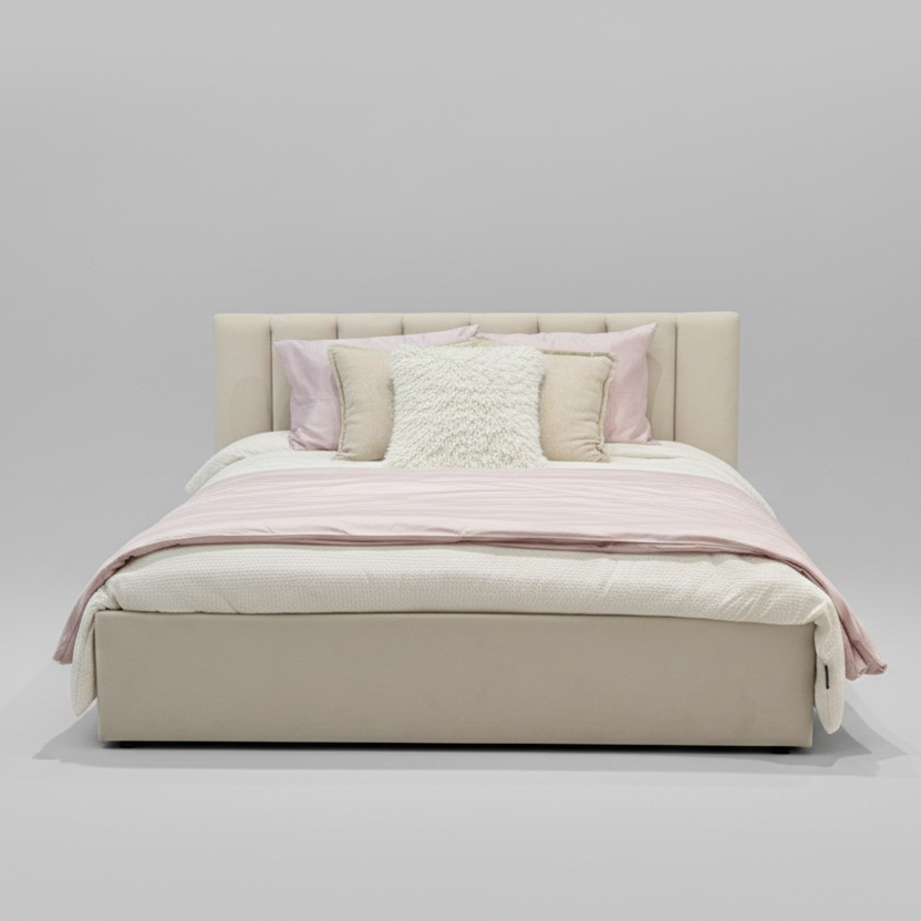 Minimalist Solid Wood Upholstered Bed Frame – Cream