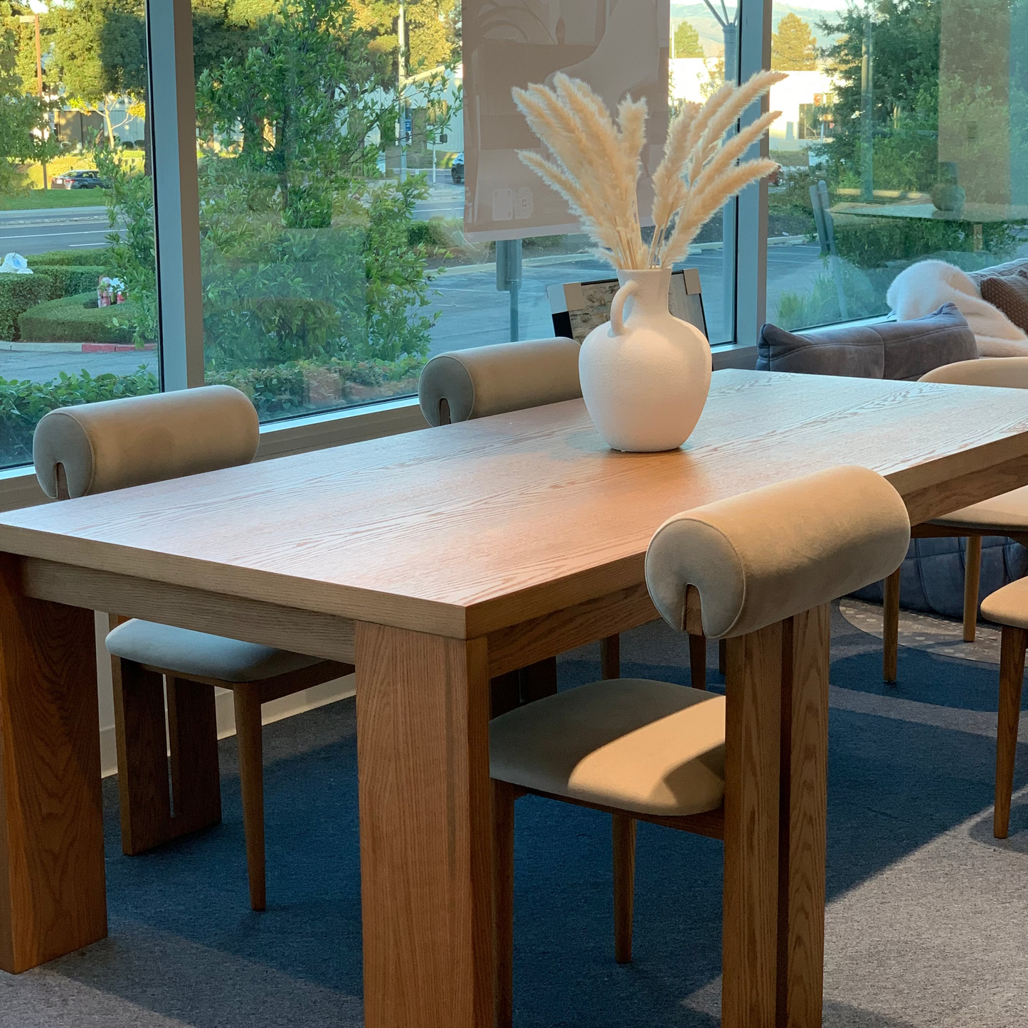 Solid Wood Dining Table – Red Oak with Asymmetric Leg Design